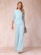 High Neck 3/4 Sleeves Formal Jumpsuits for Women with Ruffles