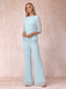 High Neck 3/4 Sleeves Formal Jumpsuits for Women with Ruffles