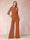 High Neck 3/4 Sleeves Formal Jumpsuits for Women with Ruffles