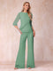 High Neck 3/4 Sleeves Formal Jumpsuits for Women with Ruffles