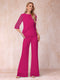 High Neck 3/4 Sleeves Formal Jumpsuits for Women with Ruffles