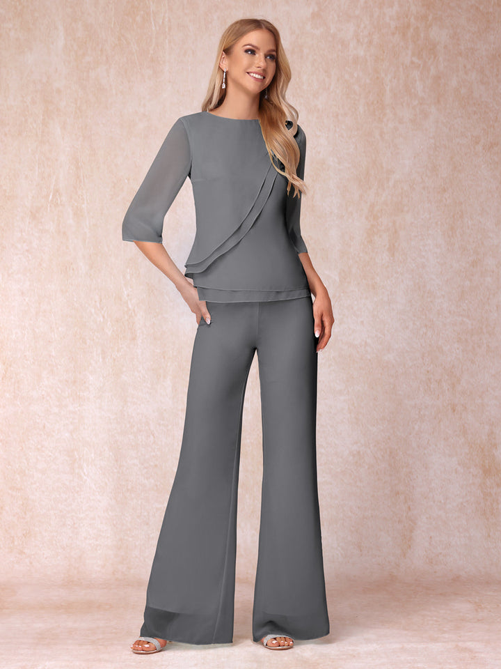 High Neck 3/4 Sleeves Formal Jumpsuits for Women with Ruffles