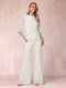 High Neck 3/4 Sleeves Formal Jumpsuits for Women with Ruffles