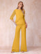 High Neck 3/4 Sleeves Formal Jumpsuits for Women with Ruffles