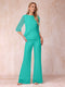 High Neck 3/4 Sleeves Formal Jumpsuits for Women with Ruffles
