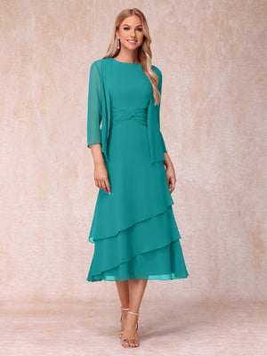 Sheath/Column Scoop Sleeveless Mother of the Bride Dresses with Ruched & Jacket