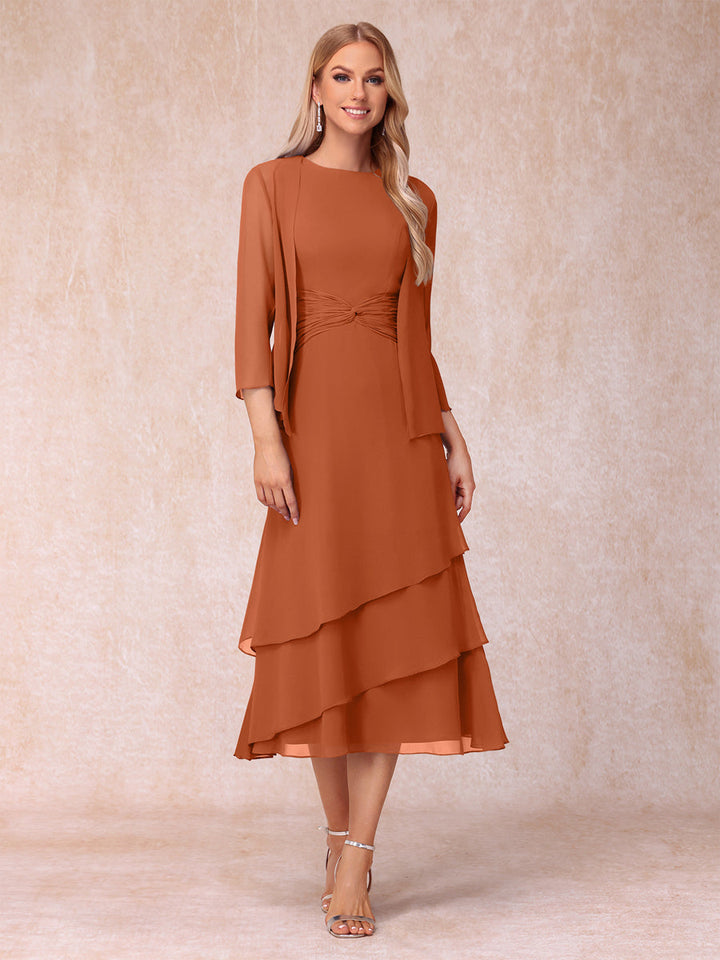 Sheath/Column Scoop Sleeveless Mother of the Bride Dresses with Ruched &amp; Jacket