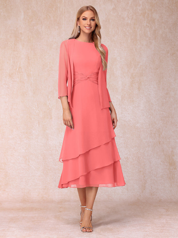 Sheath/Column Scoop Sleeveless Mother of the Bride Dresses with Ruched &amp; Jacket