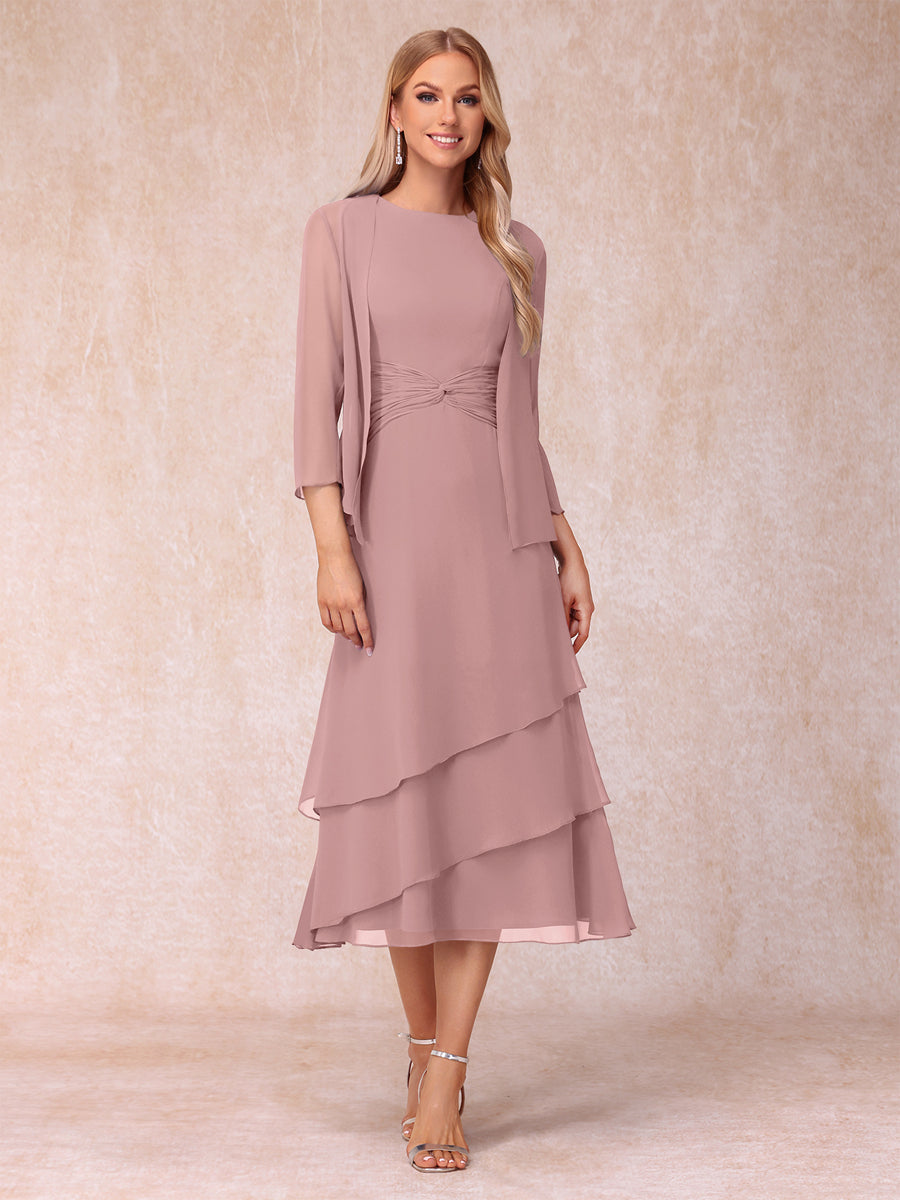 Sheath/Column Scoop Sleeveless Mother of the Bride Dresses with Ruched &amp; Jacket