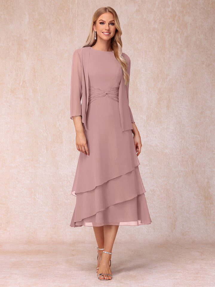 Sheath/Column Scoop Sleeveless Mother of the Bride Dresses with Ruched &amp; Jacket