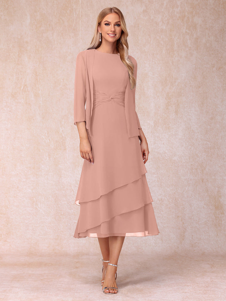 Sheath/Column Scoop Sleeveless Mother of the Bride Dresses with Ruched &amp; Jacket