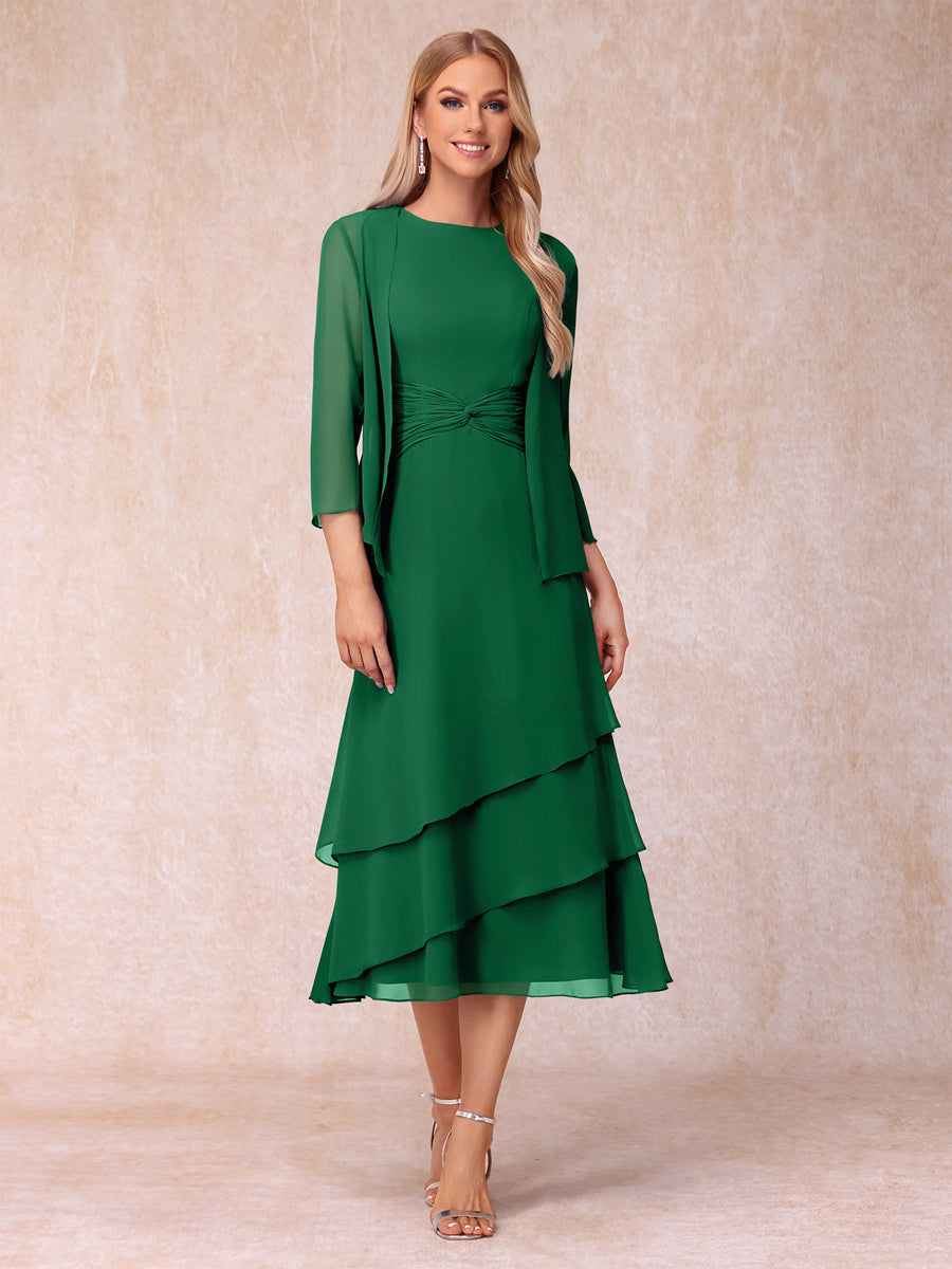 Sheath/Column Scoop Sleeveless Mother of the Bride Dresses with Ruched &amp; Jacket