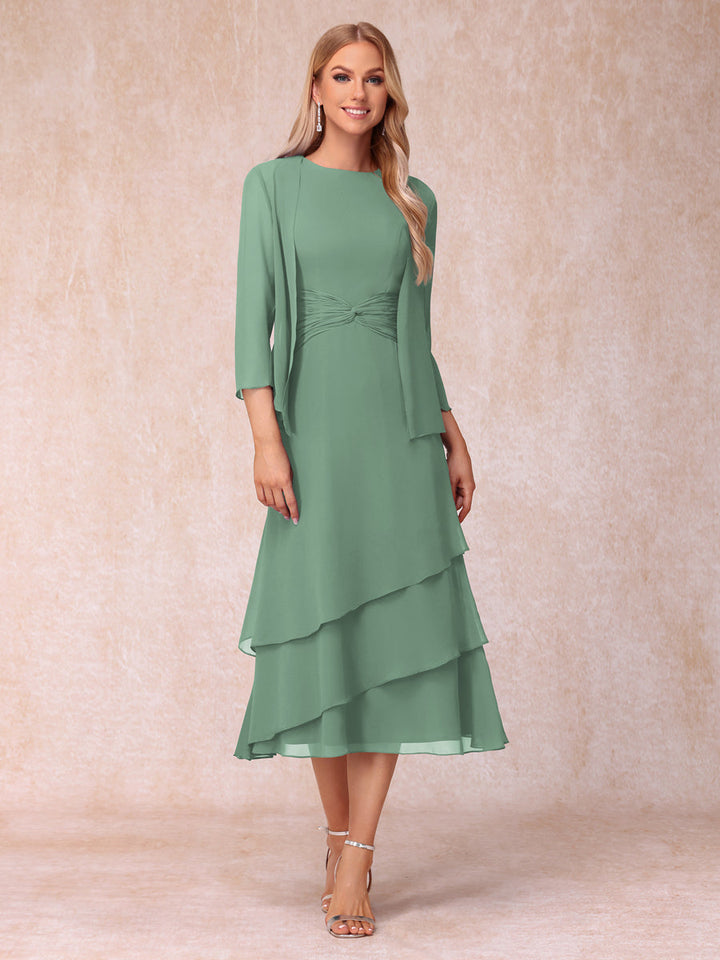 Sheath/Column Scoop Sleeveless Mother of the Bride Dresses with Ruched &amp; Jacket