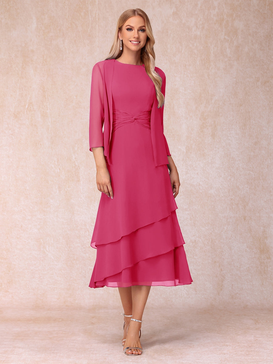 Sheath/Column Scoop Sleeveless Mother of the Bride Dresses with Ruched &amp; Jacket