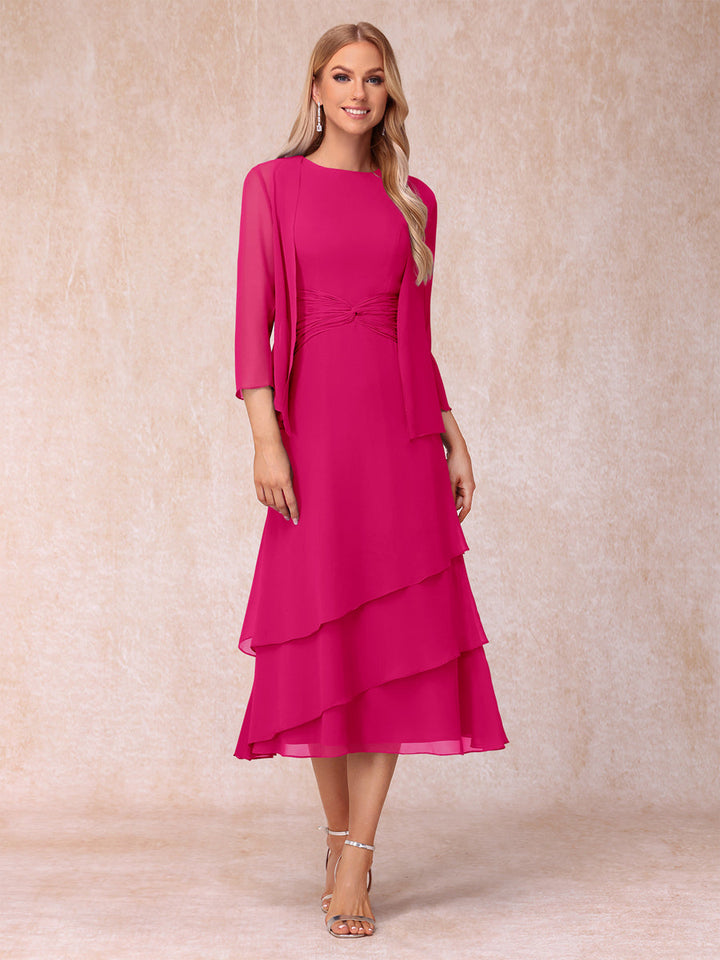 Sheath/Column Scoop Sleeveless Mother of the Bride Dresses with Ruched &amp; Jacket