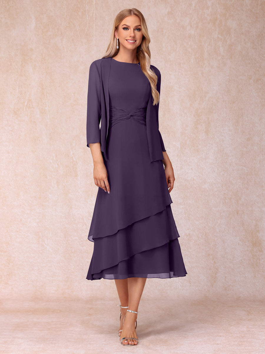 Sheath/Column Scoop Sleeveless Mother of the Bride Dresses with Ruched &amp; Jacket