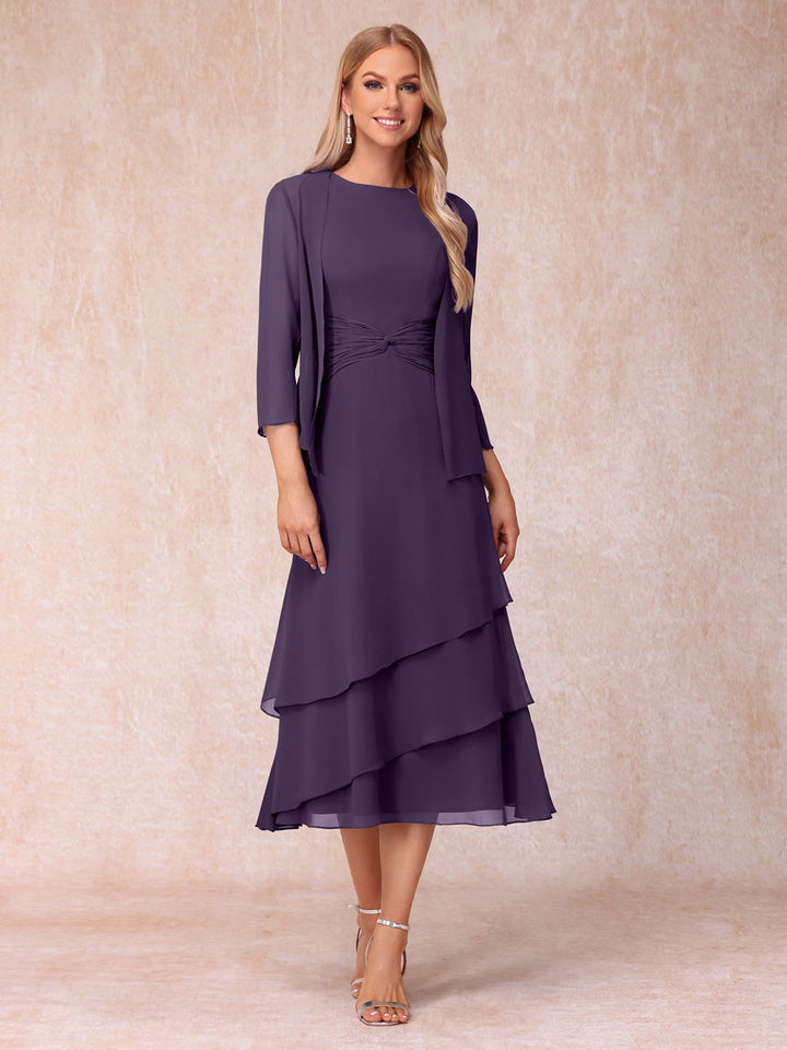 Sheath/Column Scoop Sleeveless Mother of the Bride Dresses with Ruched &amp; Jacket