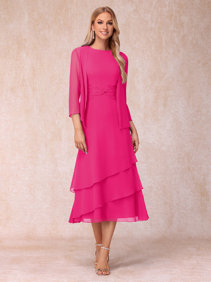 Sheath/Column Scoop Sleeveless Mother of the Bride Dresses with Ruched &amp; Jacket
