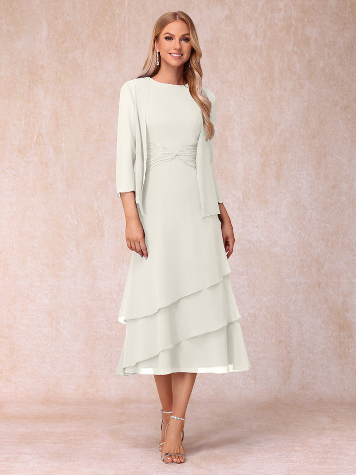 Sheath/Column Scoop Sleeveless Mother of the Bride Dresses with Ruched &amp; Jacket