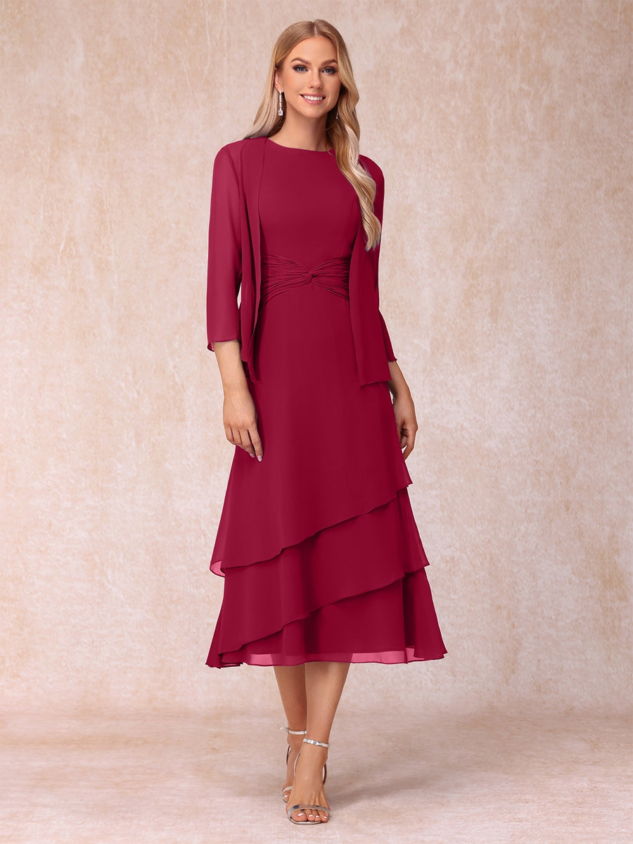 Sheath/Column Scoop Sleeveless Mother of the Bride Dresses with Ruched &amp; Jacket