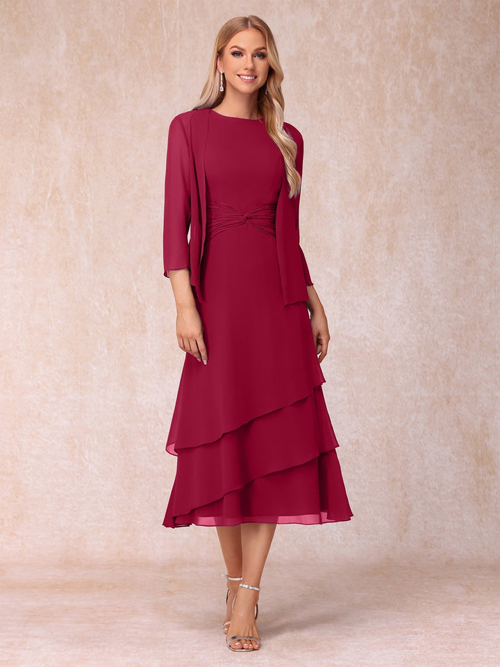Sheath/Column Scoop Sleeveless Mother of the Bride Dresses with Ruched &amp; Jacket