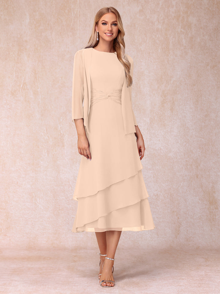 Sheath/Column Scoop Sleeveless Mother of the Bride Dresses with Ruched &amp; Jacket