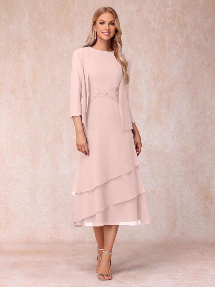 Sheath/Column Scoop Sleeveless Mother of the Bride Dresses with Ruched &amp; Jacket