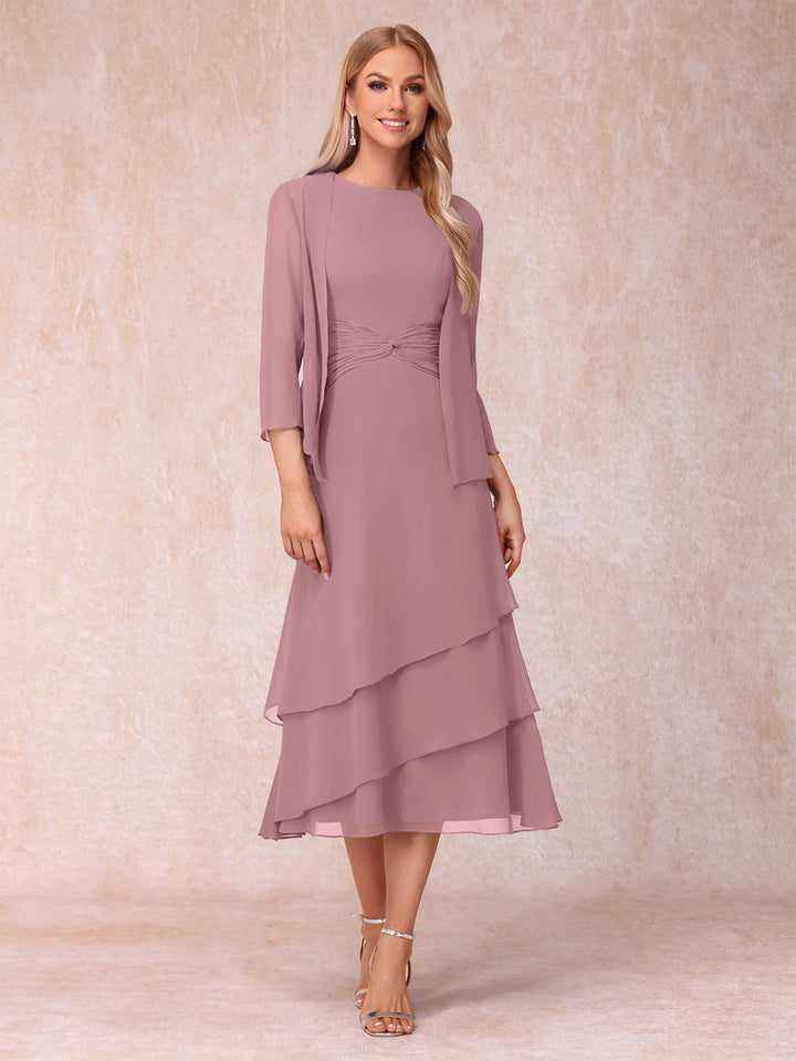 Sheath/Column Scoop Sleeveless Mother of the Bride Dresses with Ruched &amp; Jacket