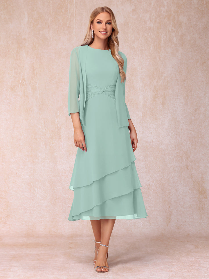 Sheath/Column Scoop Sleeveless Mother of the Bride Dresses with Ruched &amp; Jacket