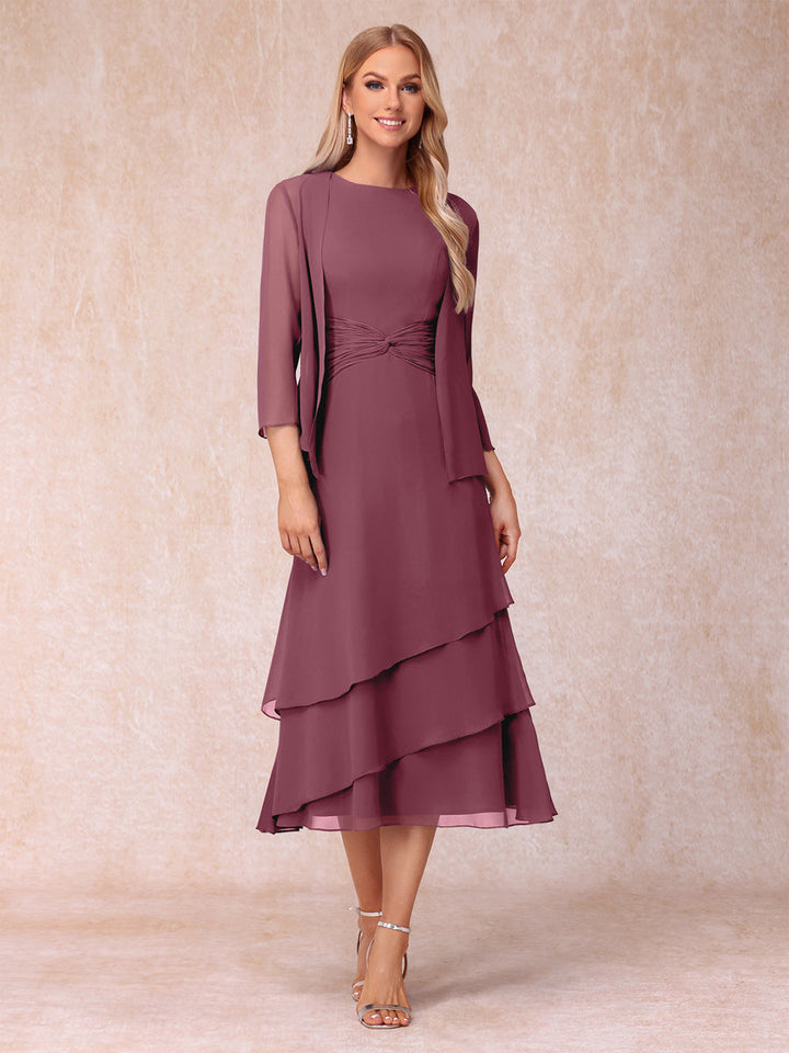Sheath/Column Scoop Sleeveless Mother of the Bride Dresses with Ruched &amp; Jacket