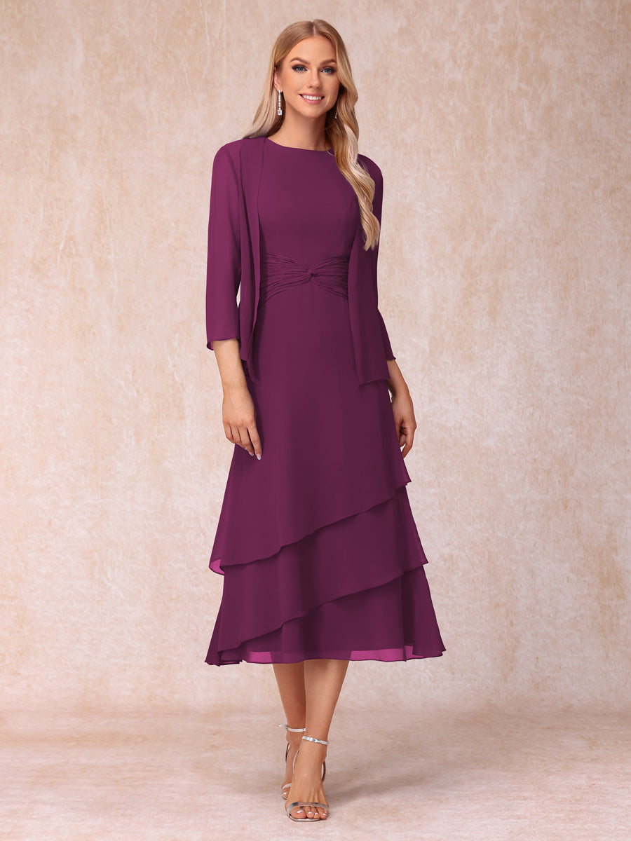Sheath/Column Scoop Sleeveless Mother of the Bride Dresses with Ruched &amp; Jacket