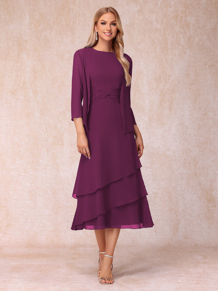 Sheath/Column Scoop Sleeveless Mother of the Bride Dresses with Ruched &amp; Jacket