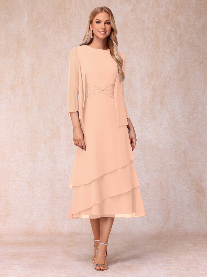 Sheath/Column Scoop Sleeveless Mother of the Bride Dresses with Ruched &amp; Jacket