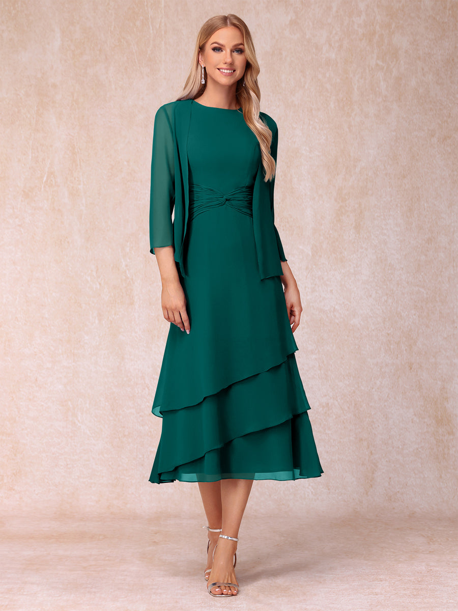 Sheath/Column Scoop Sleeveless Mother of the Bride Dresses with Ruched &amp; Jacket