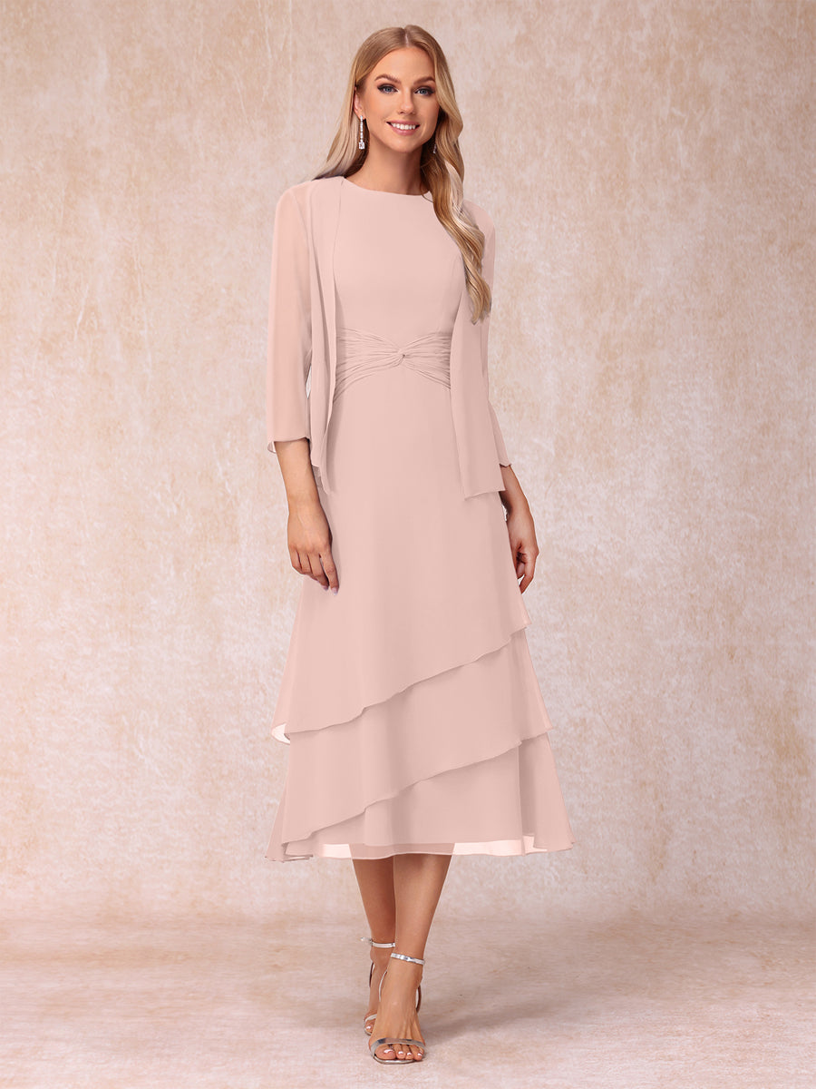 Sheath/Column Scoop Sleeveless Mother of the Bride Dresses with Ruched &amp; Jacket