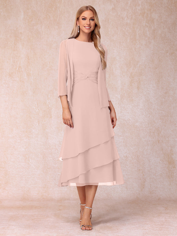Sheath/Column Scoop Sleeveless Mother of the Bride Dresses with Ruched &amp; Jacket