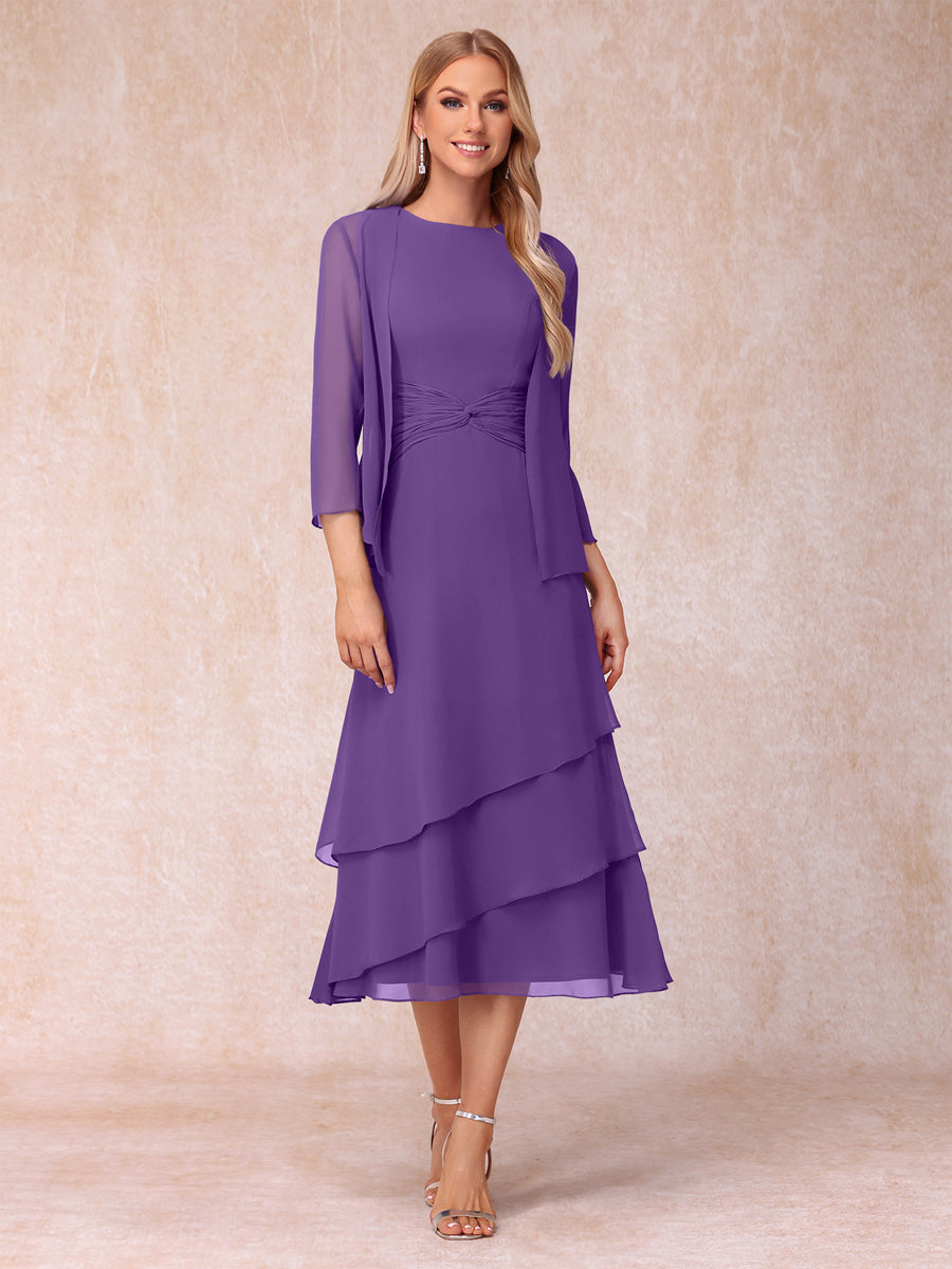 Sheath/Column Scoop Sleeveless Mother of the Bride Dresses with Ruched &amp; Jacket