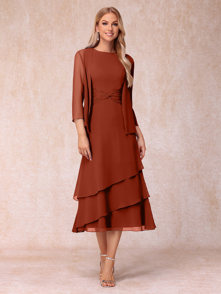 Sheath/Column Scoop Sleeveless Mother of the Bride Dresses with Ruched &amp; Jacket
