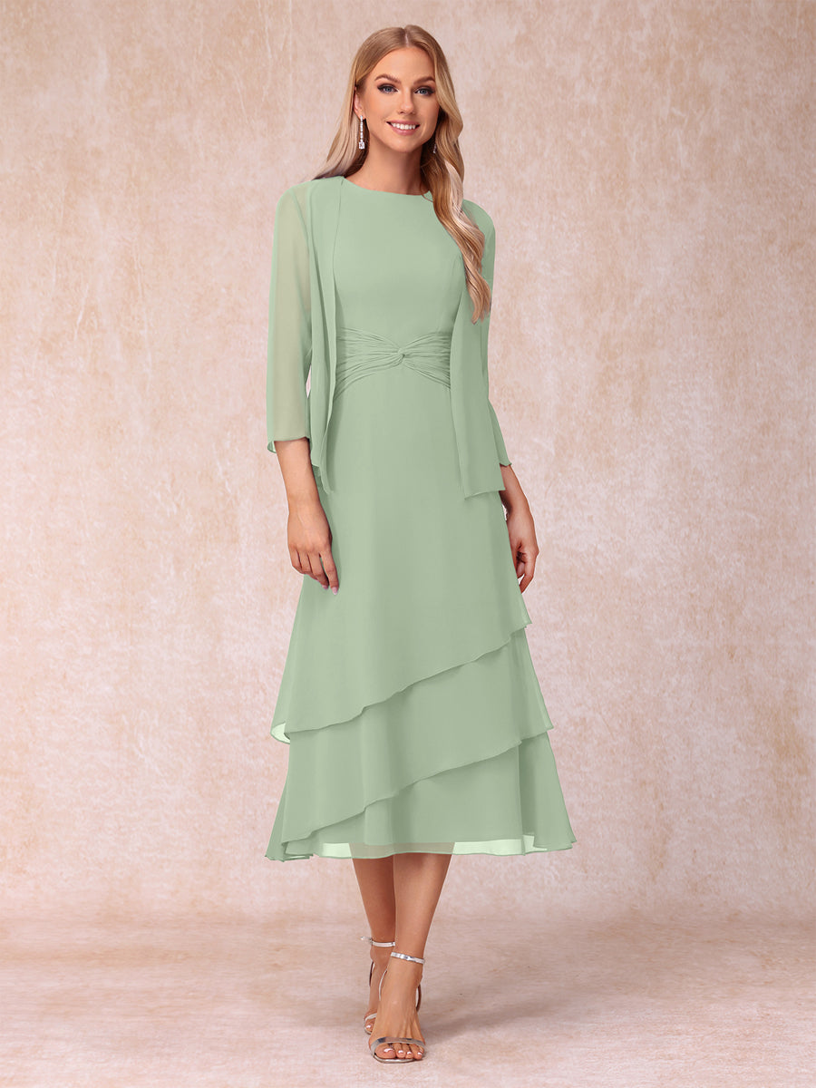 Sheath/Column Scoop Sleeveless Mother of the Bride Dresses with Ruched &amp; Jacket