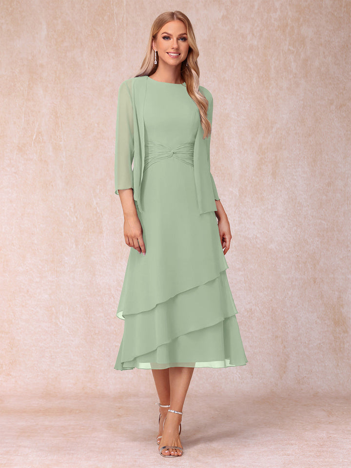 Sheath/Column Scoop Sleeveless Mother of the Bride Dresses with Ruched &amp; Jacket