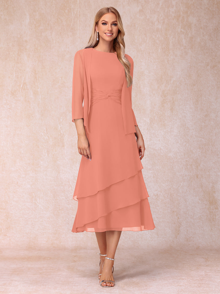 Sheath/Column Scoop Sleeveless Mother of the Bride Dresses with Ruched &amp; Jacket