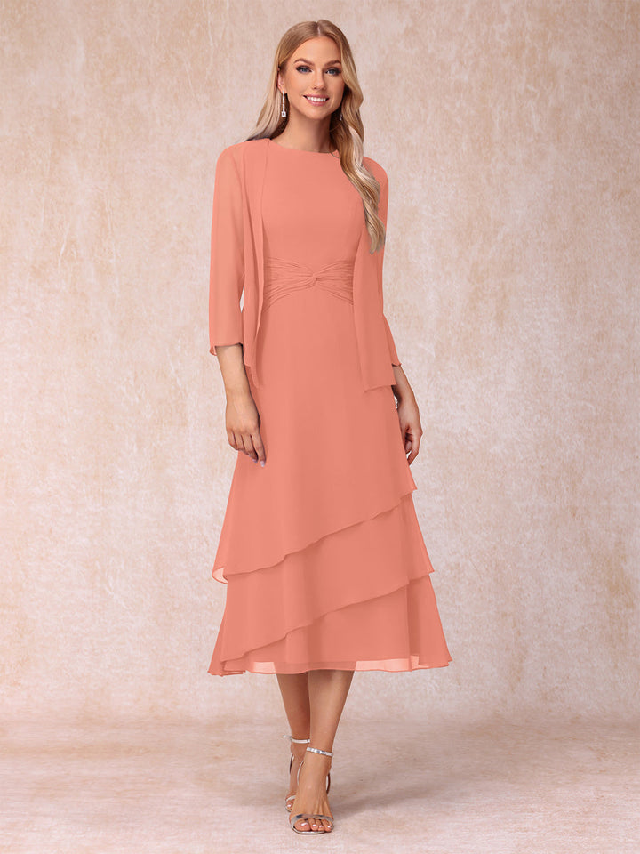 Sheath/Column Scoop Sleeveless Mother of the Bride Dresses with Ruched &amp; Jacket