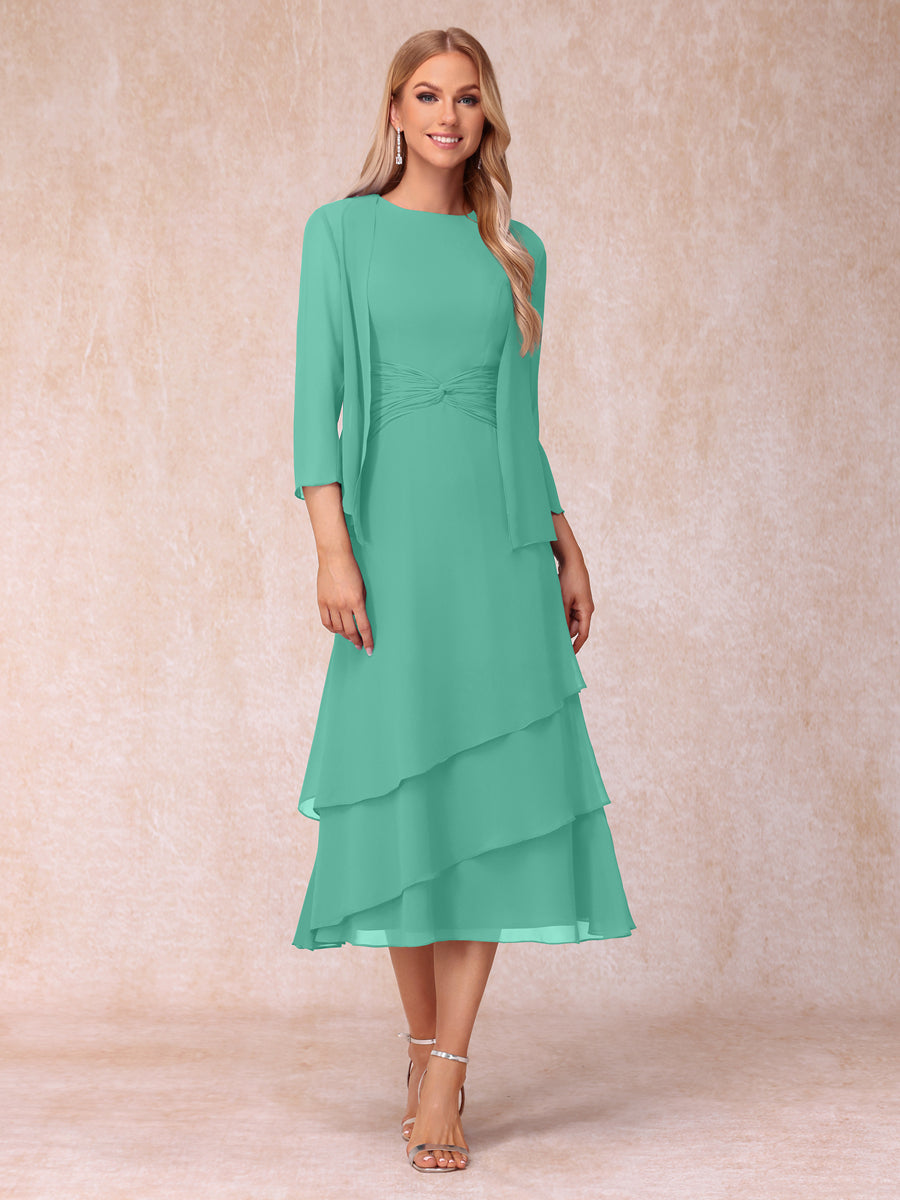 Sheath/Column Scoop Sleeveless Mother of the Bride Dresses with Ruched &amp; Jacket
