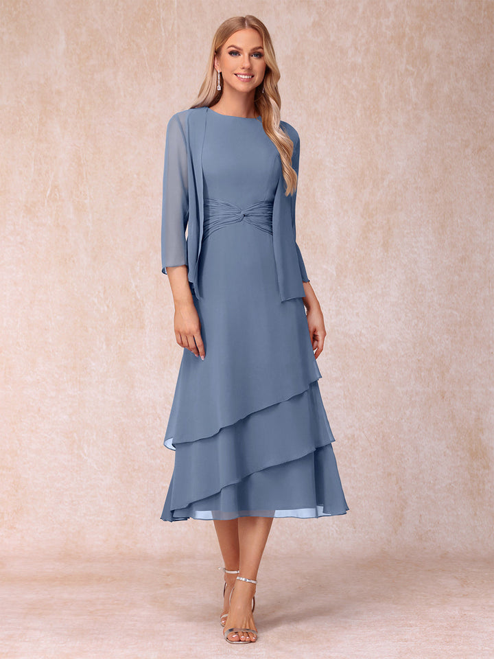 Sheath/Column Scoop Sleeveless Mother of the Bride Dresses with Ruched &amp; Jacket