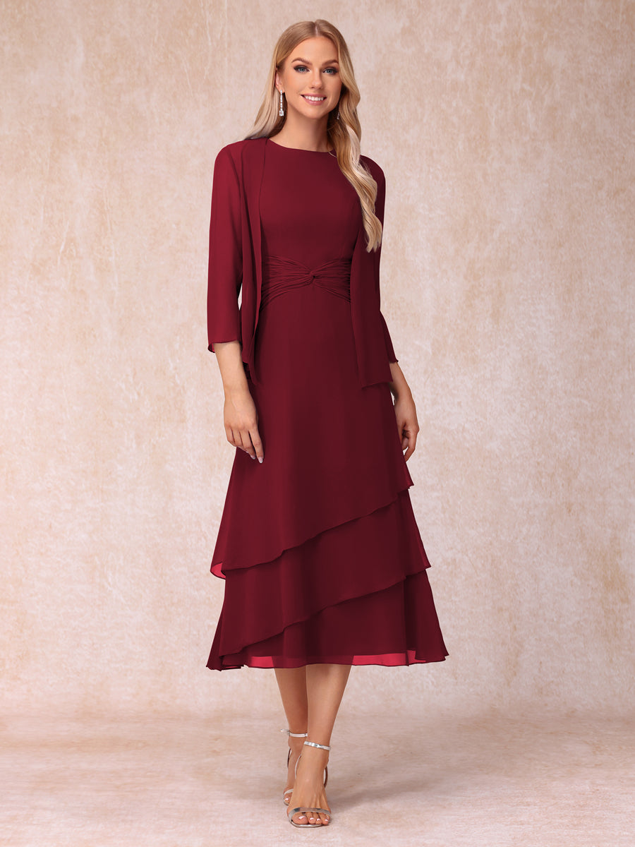 Sheath/Column Scoop Sleeveless Mother of the Bride Dresses with Ruched &amp; Jacket