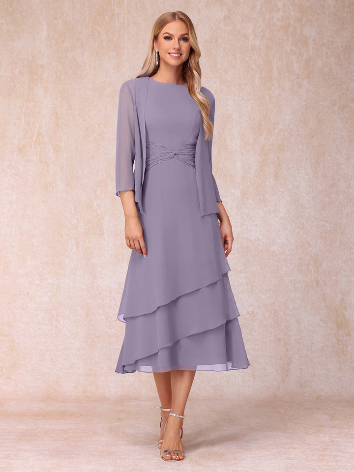 Sheath/Column Scoop Sleeveless Mother of the Bride Dresses with Ruched &amp; Jacket