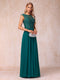 A-Line/Princess Sheer Neck Sleeveless Long Formal Evening Dresses with Beading & Appliques
