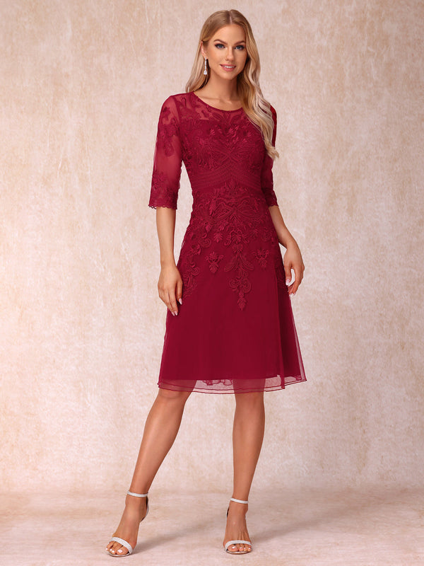 A-Line/Princess Sheer Neck Half Sleeves Short Wedding Guest Dresses with Appliques