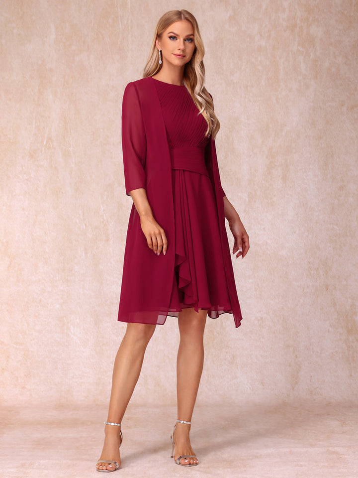 A-Line/Princess Scoop Sleeveless Short Formal Evening Dresses with Ruched &amp; Jacket