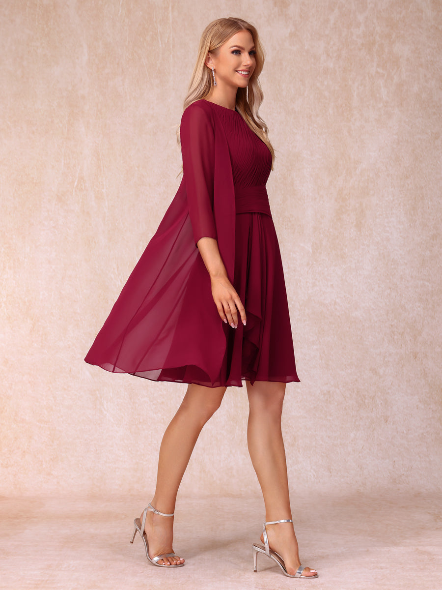 A-Line/Princess Scoop Sleeveless Short Formal Evening Dresses with Ruched &amp; Jacket